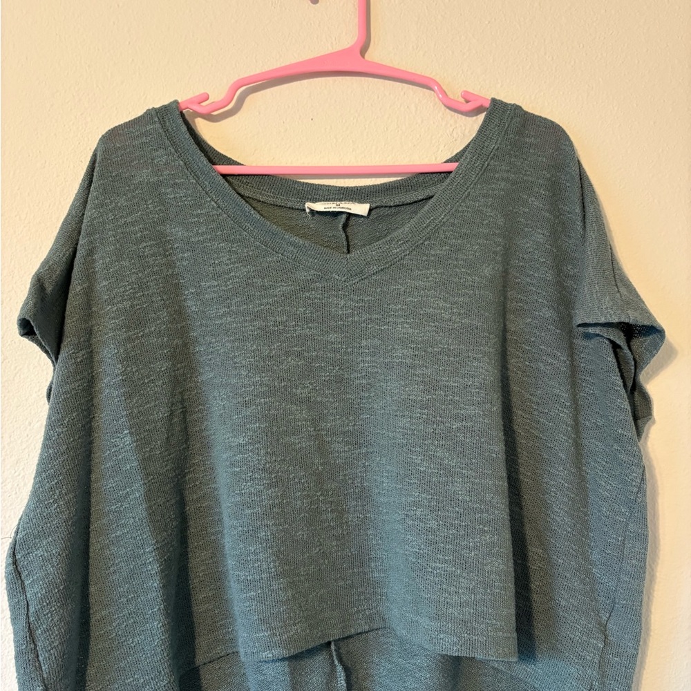 Zenana Outfitters Short Sleeve Crop Top - Slate Blue